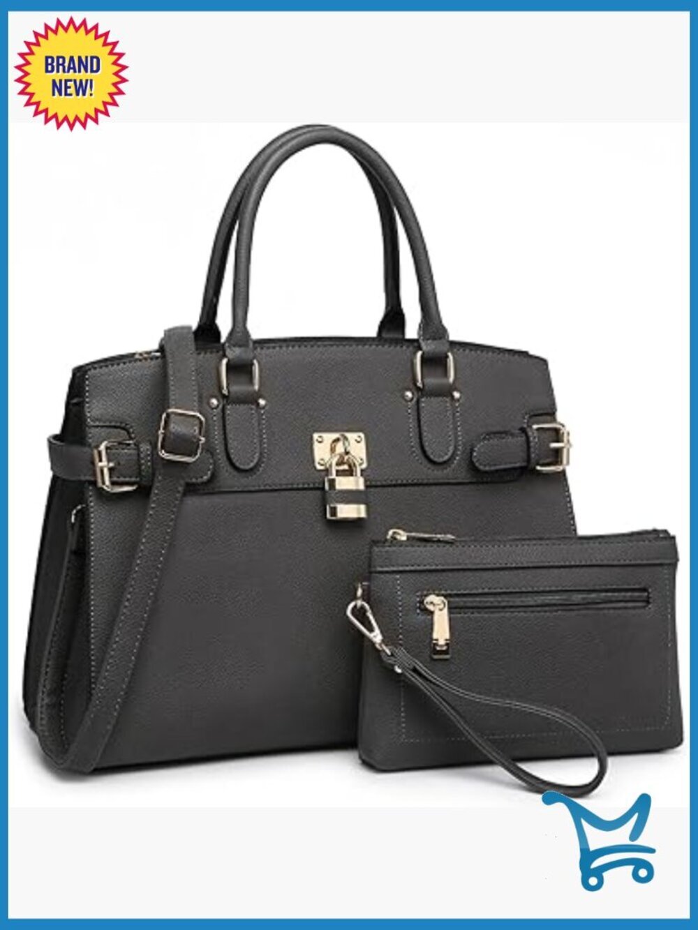 Vegan Leather Satchel Tote with Wristlet, 13.4" Work Bag